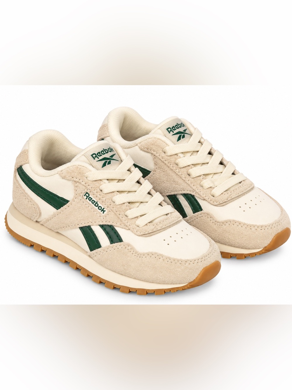 Reebok Harman Run Double Toddler Sneakers White Dark Green Gum NIB 7K